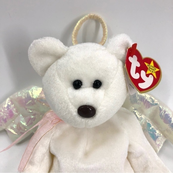Retired 1998 Ty Beanie Babies Halo Angel Bear Wings Tag Attached Errors Rare - Picture 2 of 13